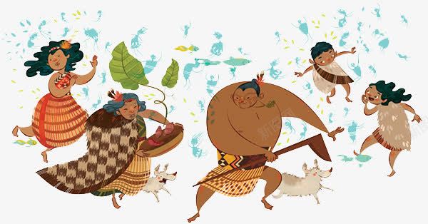 复古原始人狂欢图png免抠素材_新图网 https://ixintu.com 创意设计 卡片封面 古代人类 手绘插画