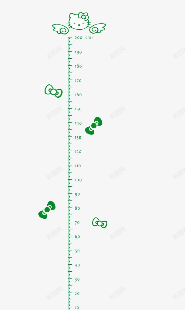 可爱小猫身高贴png免抠素材_新图网 https://ixintu.com 儿童房墙贴 卖萌小猫 方便使用 绿色蝴蝶结 量身高