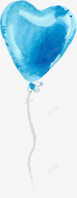 儿童节手绘蓝色爱心气球素材