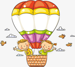 情侣小鸟坐在五彩缤纷的热气球上欣矢量图高清图片