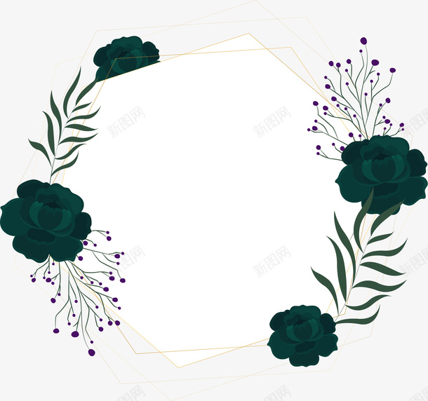 墨绿色花朵婚礼请帖矢量图ai免抠素材_新图网 https://ixintu.com 墨绿花朵 婚礼请帖 婚礼邀请函 矢量png 花朵边框 邀请函 矢量图