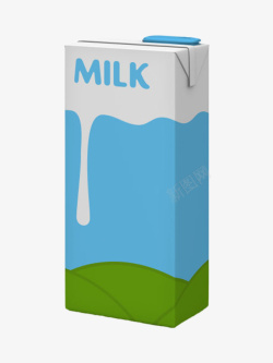 美食饮料矢量图蓝色纸质盒装的牛奶实物高清图片