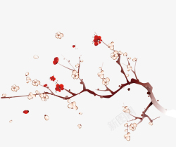 红色角花图中国风水彩梅花枝高清图片