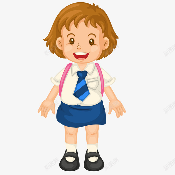 戴领带的女孩png免抠素材_新图网 https://ixintu.com 上学 书包 学生 手绘 校服 简图 背包 领带