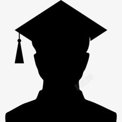 毕业家男性大学毕业生的轮廓与帽图标高清图片