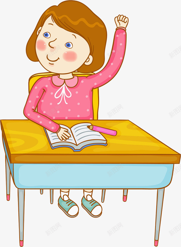 举手的女孩png免抠素材_新图网 https://ixintu.com 上课 举手 书本 卡通 女孩 学习 学生 课桌