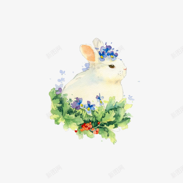 水彩手绘小兔子png免抠素材_新图网 https://ixintu.com 中秋节 动物设计 卡通 小兔子 手绘 水彩
