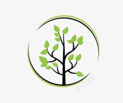 炫彩绿色树叶标识圆形树木logo图标高清图片