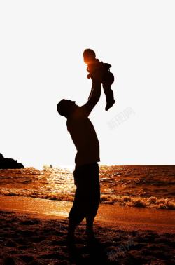 父亲儿子海滩幸福的父亲和孩子高清图片