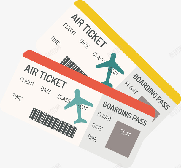 飞机票手绘png免抠素材_新图网 https://ixintu.com 卡通手绘 形象 条形码 飞机 飞机票
