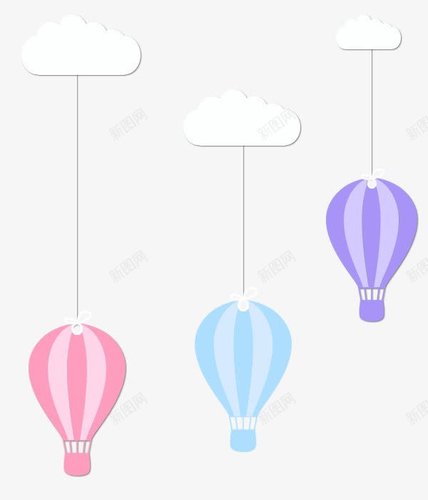 热气球psd免抠素材_新图网 https://ixintu.com 卡通热气球 氢气球 热气球 白云 空气球