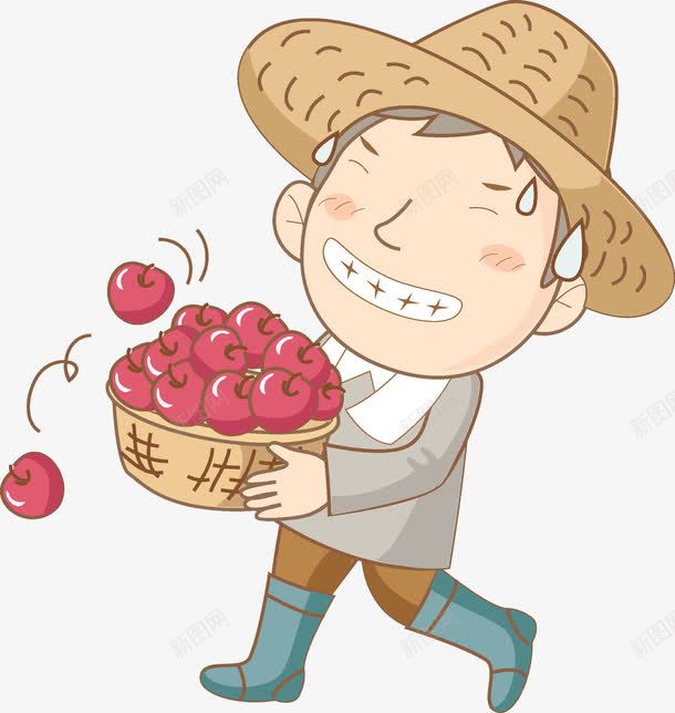抱苹果的农民png免抠素材_新图网 https://ixintu.com 农民 卡通 手绘 水彩 水果 红色 苹果 高兴