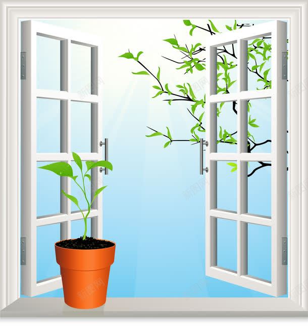 窗户png免抠素材_新图网 https://ixintu.com 2 窗户窗台篷子窗口window窗外风景花朵花盆植物矢量