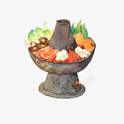 营养丰富的火锅水彩创意手绘火锅高清图片