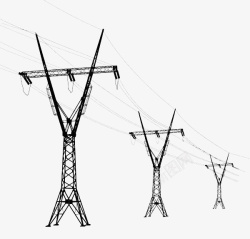 电路设施黑色手绘高压电线塔高清图片