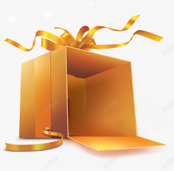 金色打开的礼物盒png免抠素材_新图网 https://ixintu.com 丝带 包装盒 礼物盒 金色