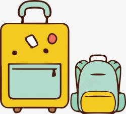 手绘旅行箱手提箱黄色旅行箱背包旅游常备物品小图矢量图图标高清图片