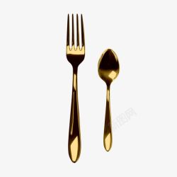 金色的勺子金色叉子高清图片