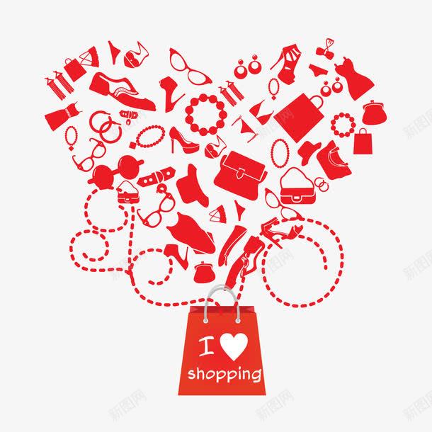 购物png免抠素材_新图网 https://ixintu.com shopping 护肤品 服装 眼镜 礼袋 红色 购物 鞋