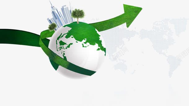 绿色环保地球和箭头png免抠素材_新图网 https://ixintu.com 地球 房屋 环保地球 箭头 绿色箭头 高楼