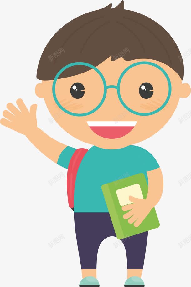 开学季抱着书本的小男孩png免抠素材_新图网 https://ixintu.com 卡通礼貌 学生 开学季 打招呼 抱着书本的小男孩 挥手 背着书包