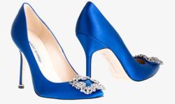 镶钻高跟鞋蓝色镶钻马诺洛品牌高跟鞋女鞋高清图片
