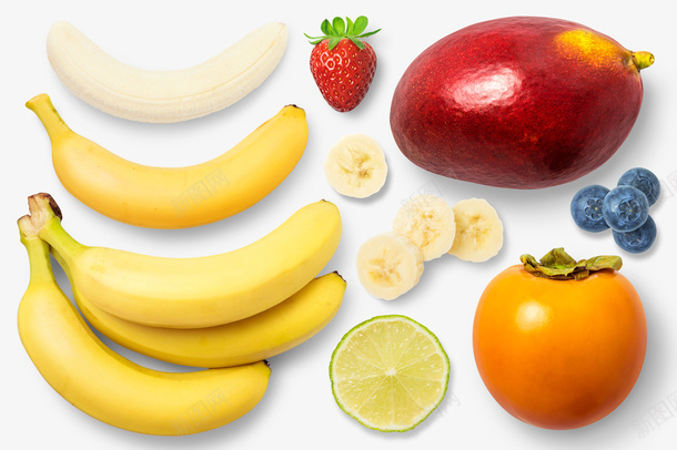 香蕉草莓psd免抠素材_新图网 https://ixintu.com 健康 切片 剥皮 柠檬 柿子 水果 草莓 蓝莓 香蕉