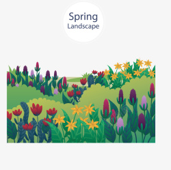 美丽春花漫山遍野的彩色春花矢量图高清图片