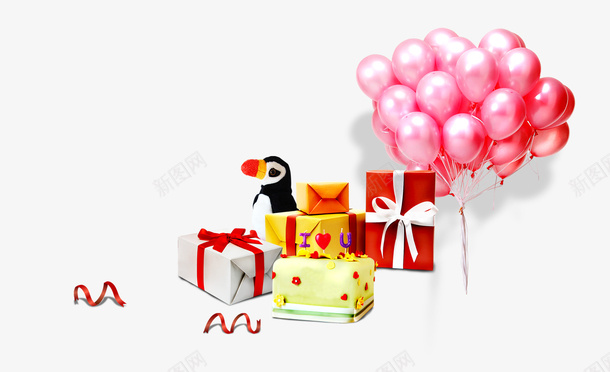 节日促销元素psd免抠素材_新图网 https://ixintu.com 丝带 气球 海报装饰 漂浮 礼盒