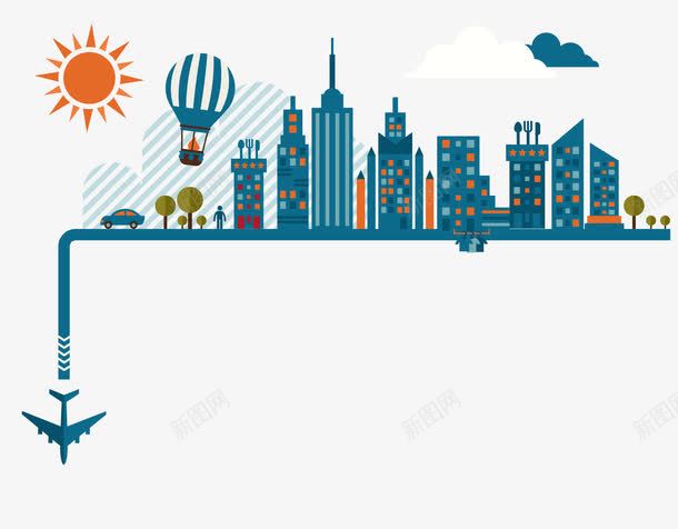 旅行城市矢量图ai免抠素材_新图网 https://ixintu.com 城市 氢气球 飞机 矢量图
