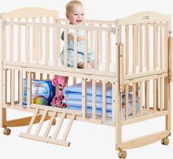 木头床免抠素材婴儿床和小孩高清图片