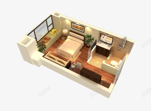 3D家居效果图png免抠素材_新图网 https://ixintu.com 3D设计 三维户型图 室内效果图 室内模型 室内设计 户型图 环境设计 立体户型