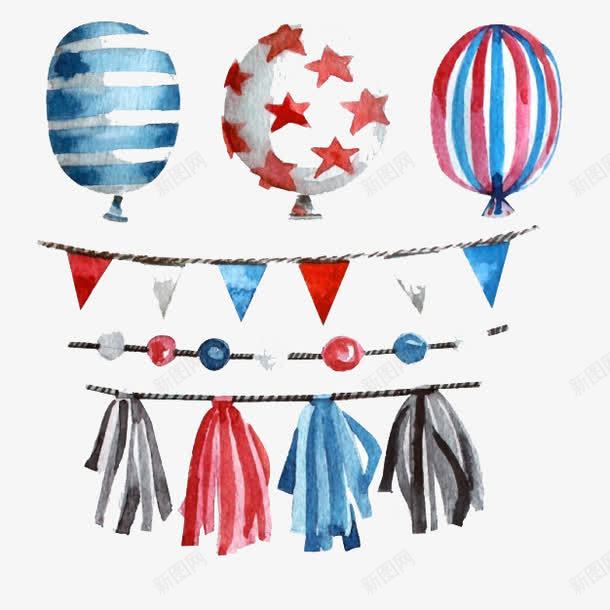 水彩画的气球和彩旗png免抠素材_新图网 https://ixintu.com 水彩 生日 生日快乐 聚会