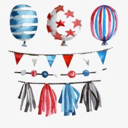水彩画的气球和彩旗素材