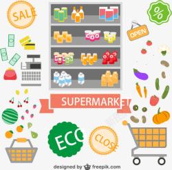 购物货架童趣超市购物元素矢量图高清图片