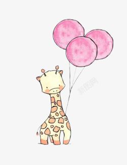 脖子上脖子上挂着气球的小长颈鹿高清图片
