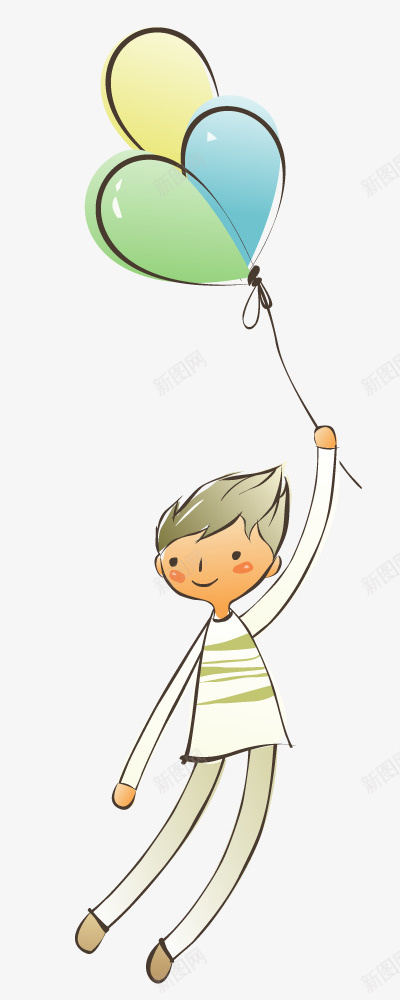 拿着气球飞翔的男孩矢量图ai免抠素材_新图网 https://ixintu.com 人物 手绘 漂浮 飞翔 矢量图