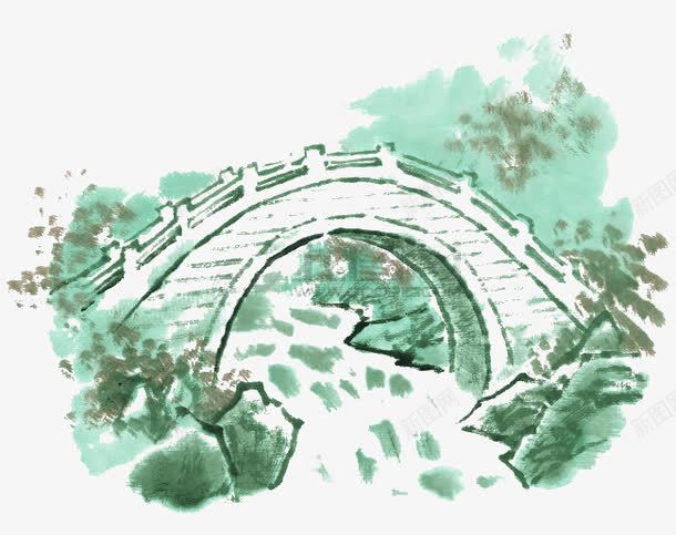 小桥流水png免抠素材_新图网 https://ixintu.com 中国风 小桥流水 山水画 水墨