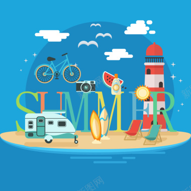 夏季旅行插画主图背景