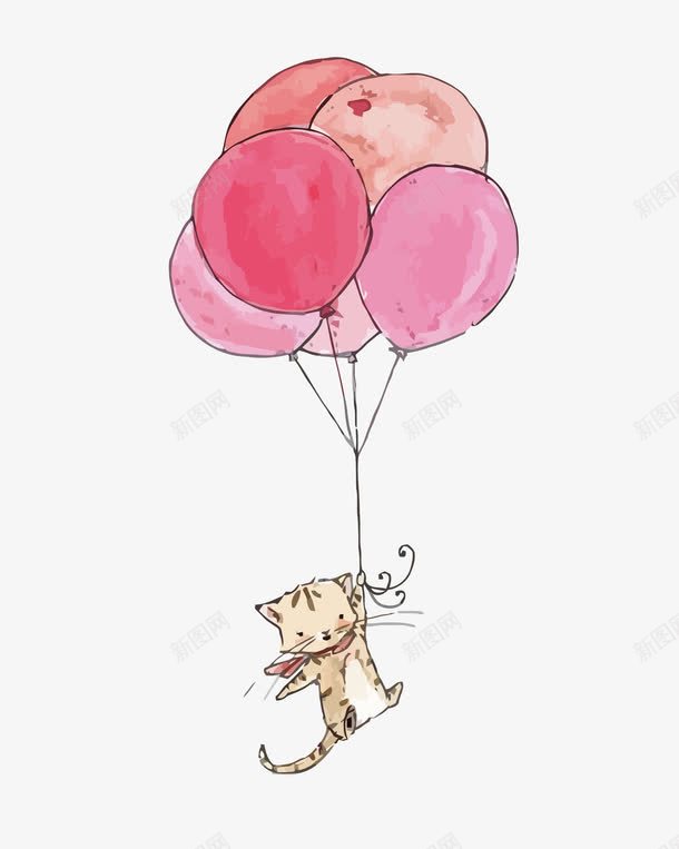 卡通气球和猫png免抠素材_新图网 https://ixintu.com 卡通 手账 气球 猫