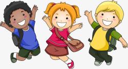 放学的学生3个卡通跳跃儿童高清图片