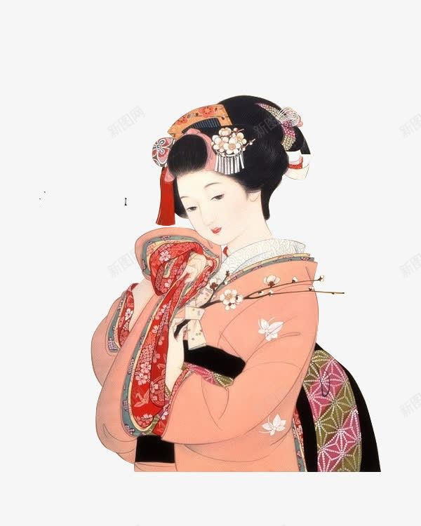 日本日姬画png免抠素材_新图网 https://ixintu.com 人物 和风 日本文化 毛笔绘画