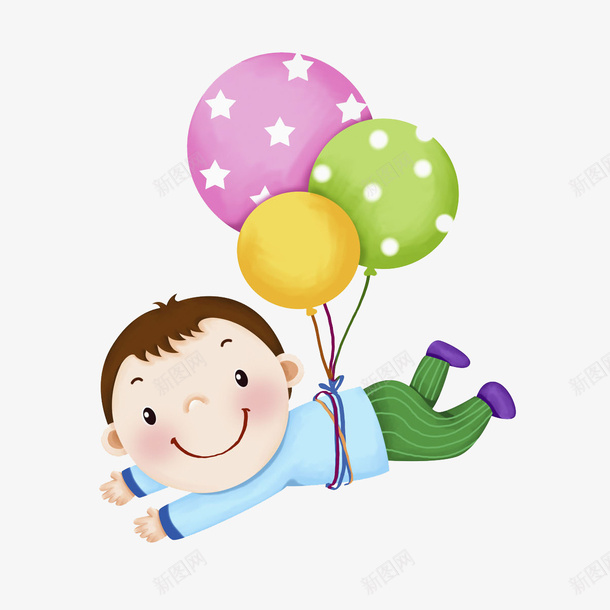 卡通飞行男孩图png免抠素材_新图网 https://ixintu.com 儿童 卡通 可爱的 呆萌 小孩 气球 玩耍 男孩 飞行
