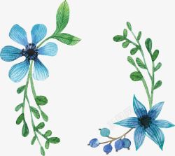 蓝色手绘花朵标题框素材