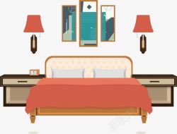 复古铁艺床床壁灯挂画卡通卧室插图高清图片