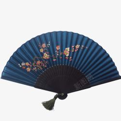 蓝色折扇蓝色梅花折扇古典中式高清图片