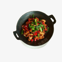 石锅里的美食盘子里的田鸡炒菜高清图片