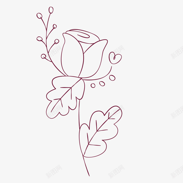 简笔玫瑰花绘画图png免抠素材_新图网 https://ixintu.com 手绘图 玫瑰花 简笔 线条 美丽的 花朵