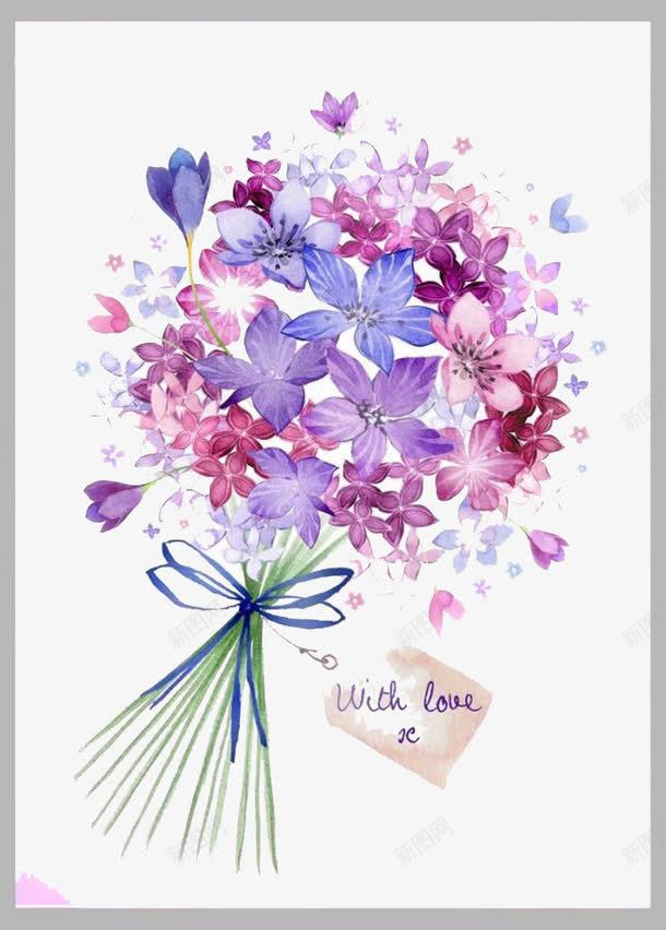 紫色鲜花png免抠素材_新图网 https://ixintu.com 卡通 彩色 手绘 水彩 紫色 装饰 边框 鲜花