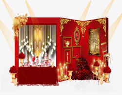 桌台装饰红色大喜灯光婚礼甜品台高清图片